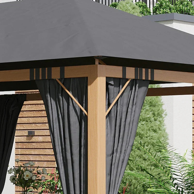 Rektangulær havepavillon med gardiner og tagdug i polyester 4 x 3 m – Aluminiumsstruktur