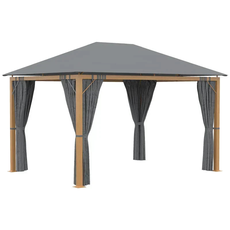 Rektangulær havepavillon med gardiner og tagdug i polyester 4 x 3 m – Aluminiumsstruktur