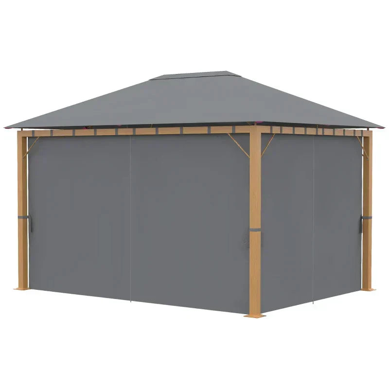 Rektangulær havepavillon med gardiner og tagdug i polyester 4 x 3 m – Aluminiumsstruktur