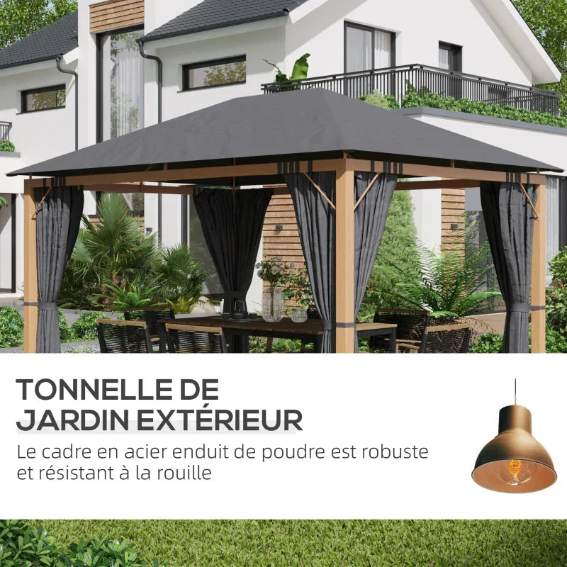 Rektangulær havepavillon med gardiner og tagdug i polyester 4 x 3 m – Aluminiumsstruktur
