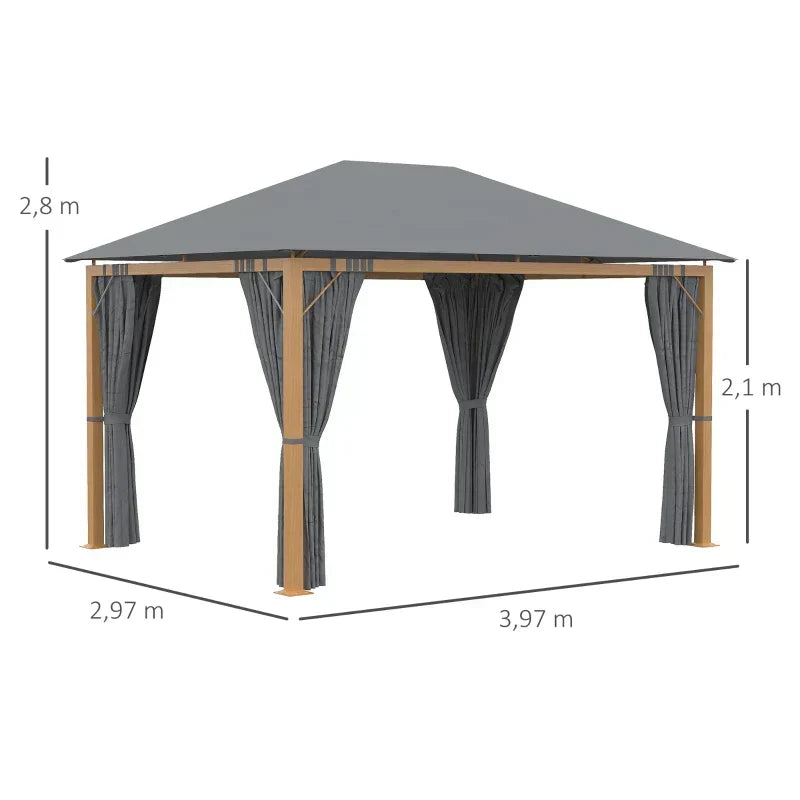 Rektangulær havepavillon med gardiner og tagdug i polyester 4 x 3 m – Aluminiumsstruktur