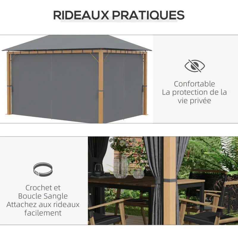 Rektangulær havepavillon med gardiner og tagdug i polyester 4 x 3 m – Aluminiumsstruktur