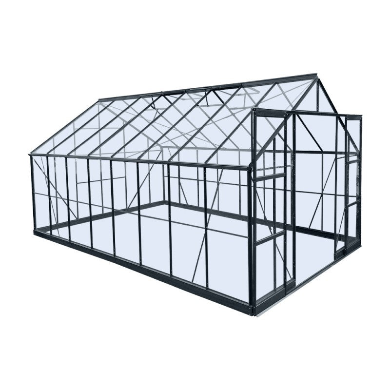 Havedrivhus 14,52m² i Aluminium Antracit og Hærdet Glas 4mm - Prima