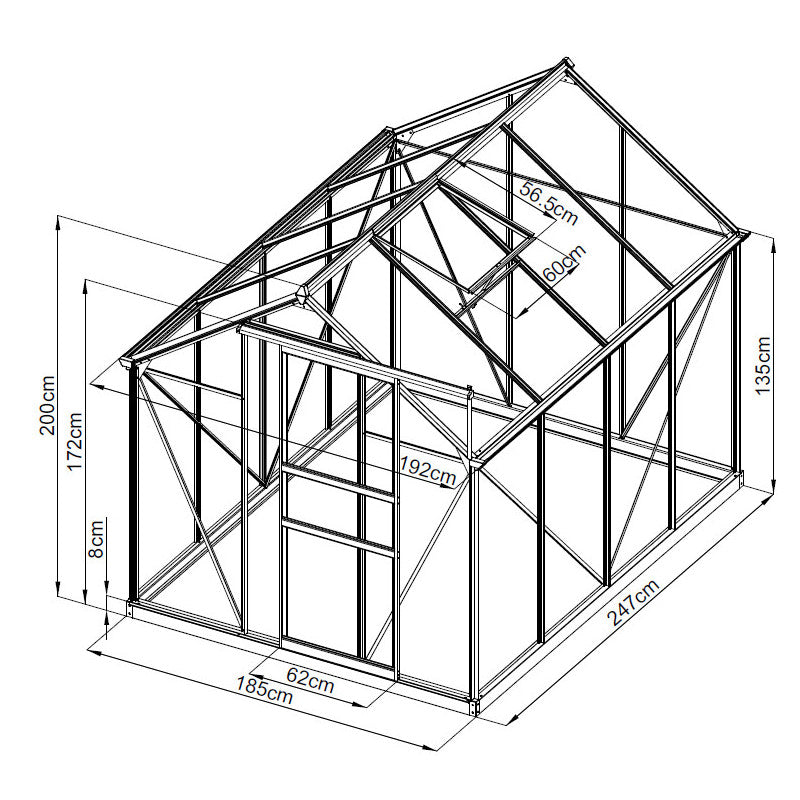 Havedrivhus 4,57m² i Aluminium Antracit og Hærdet Glas 4mm - RINCA