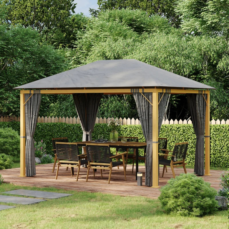 Rektangulær havepavillon med gardiner og tagdug i polyester 4 x 3 m – Aluminiumsstruktur