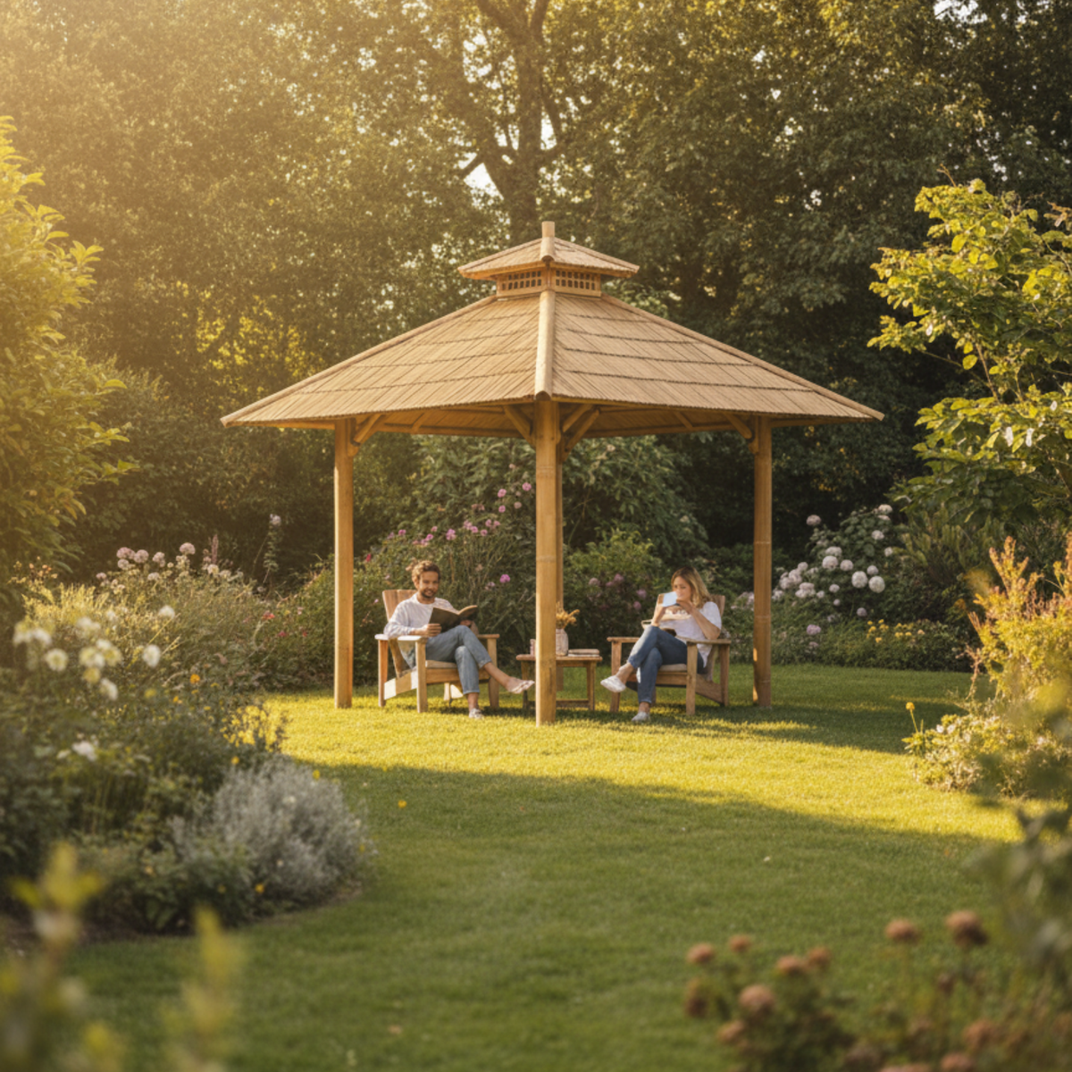 Bambushytte til Haven | Gazebo & Pergola Natur med Tag i Bambus eller Palme | 250x250 & 300x300 cm