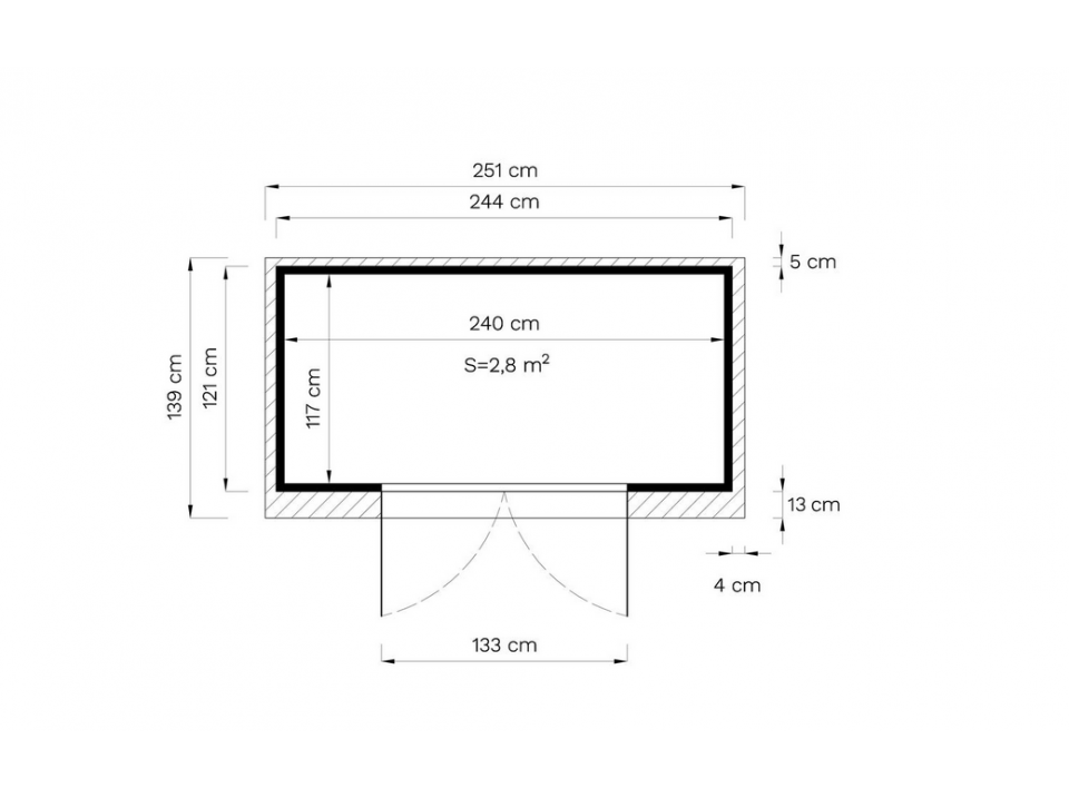 Havehus i træ - 2.8m² - 244 x 121cm