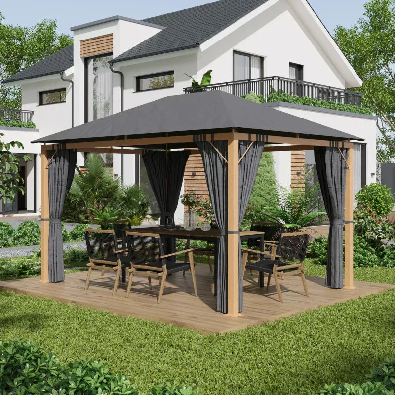 Rektangulær havepavillon med gardiner og tagdug i polyester 4 x 3 m – Aluminiumsstruktur
