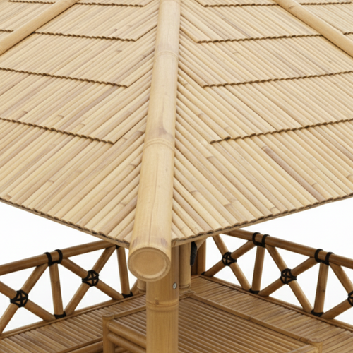 Bambushytte med Bænke M1 | Gazebo & Pergola Natur med Spiseplads | Tag i Bambus eller Palme | 250x250 & 300x300 cm