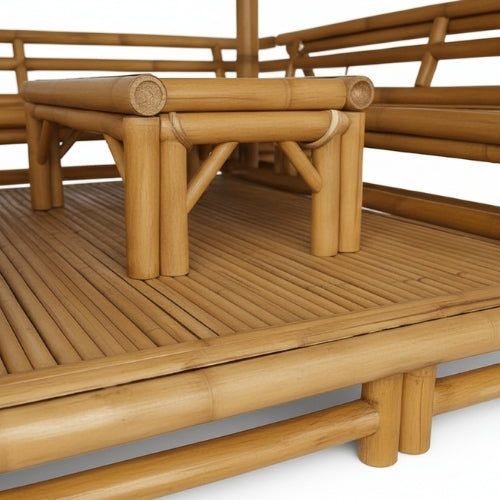 Bambushytte med Bænke M2 | Gazebo & Pergola Natur med Borde | Tag i Bambus eller Palme | 250x250 & 300x300 cm