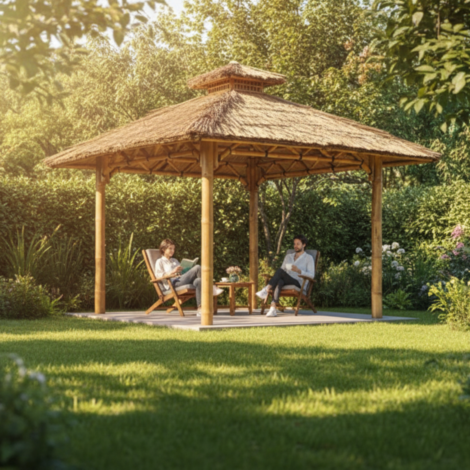 Bambushytte til Haven | Gazebo & Pergola Natur med Tag i Bambus eller Palme | 250x250 & 300x300 cm