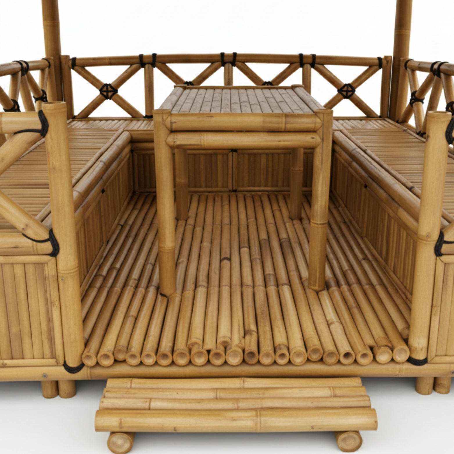 Bambushytte med Bænke M1 | Gazebo & Pergola Natur med Spiseplads | Tag i Bambus eller Palme | 250x250 & 300x300 cm