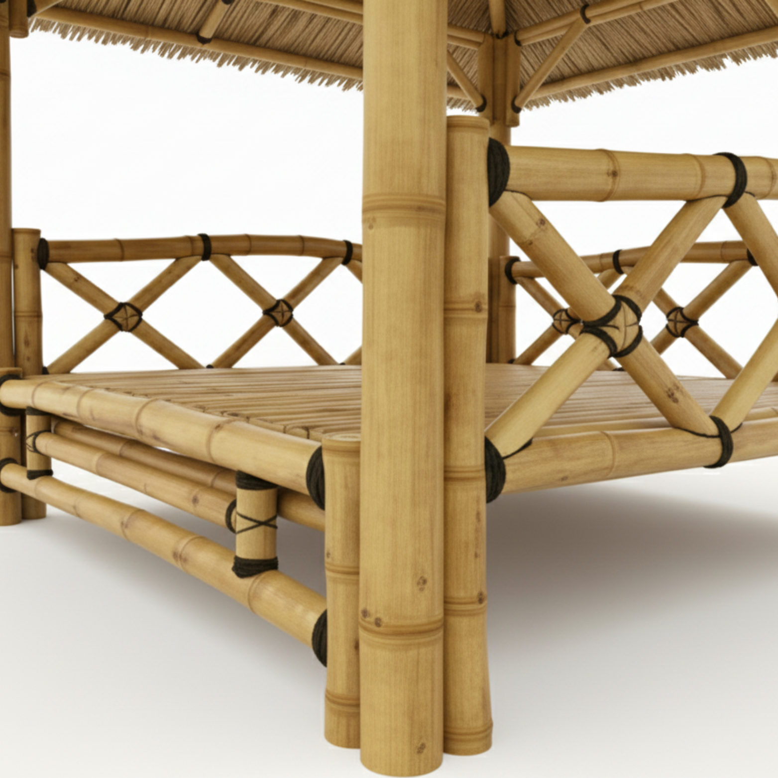 Bambushytte med Hævet Gulv | Balinesisk Gazebo & Pergola med Tag i Bambus eller Palme | 250x250 & 300x300 cm