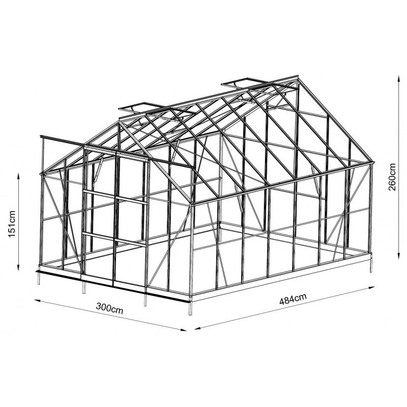 Havedrivhus 14,52m² i Aluminium Antracit og Hærdet Glas 4mm - Prima