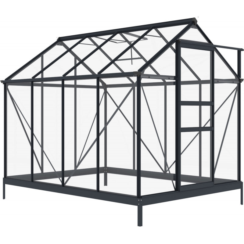 Havedrivhus 4,57m² i Aluminium Antracit og Hærdet Glas 4mm - RINCA