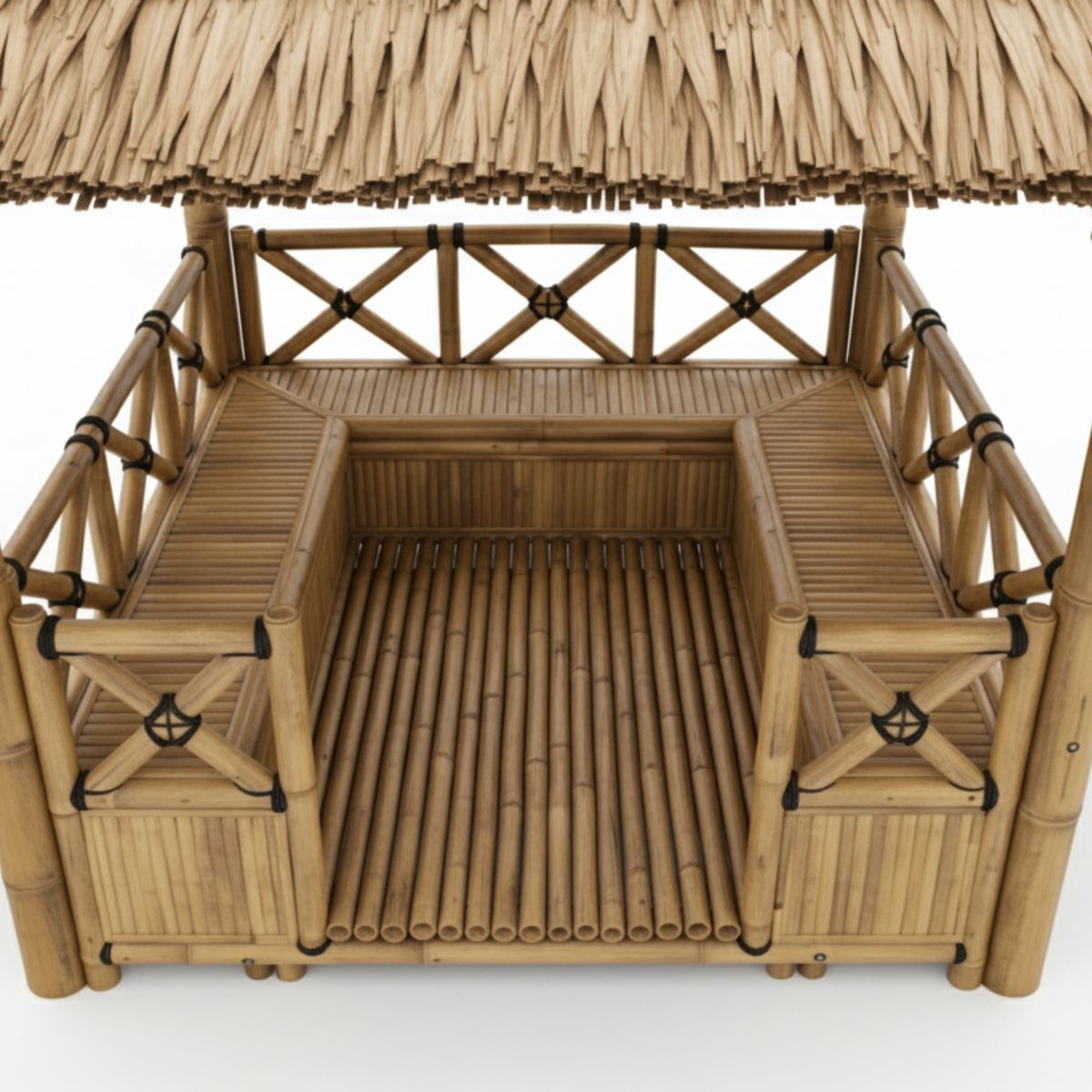 Bambushytte med Bænke M1 | Gazebo & Pergola Natur med Spiseplads | Tag i Bambus eller Palme | 250x250 & 300x300 cm