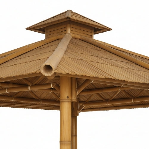 Bambushytte med Bænke M2 | Gazebo & Pergola Natur med Borde | Tag i Bambus eller Palme | 250x250 & 300x300 cm